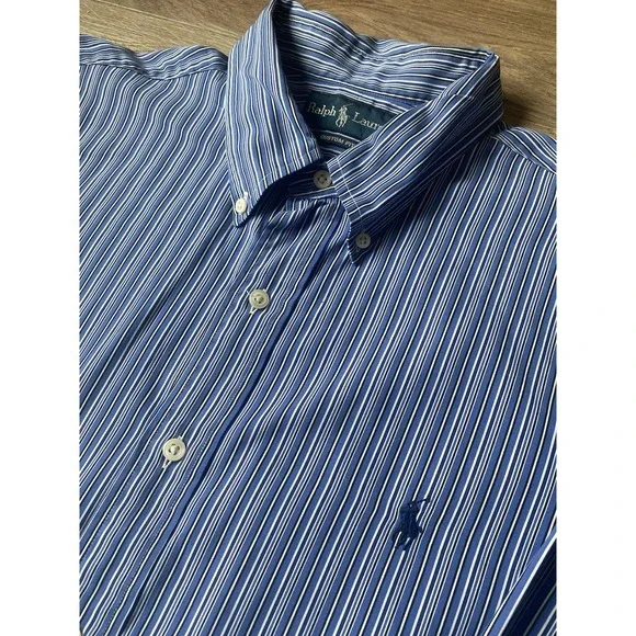 Polo Ralph Lauren Shirt XL Blue‎ Striped Button Down L/S Preppy Pony - Picture 2 of 6